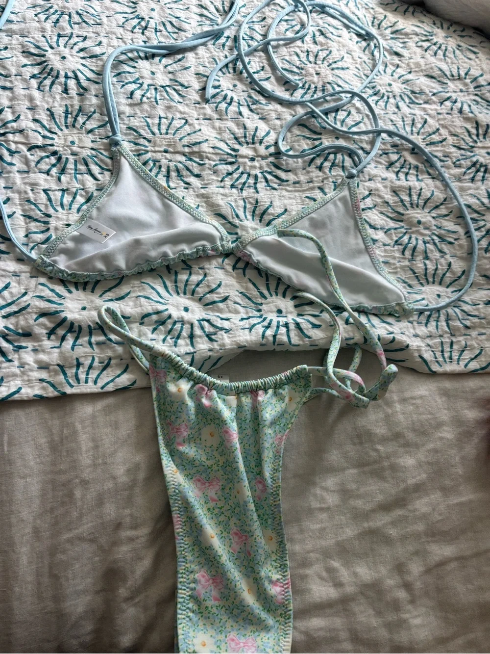 heavy manners mint and pink floral bikini set